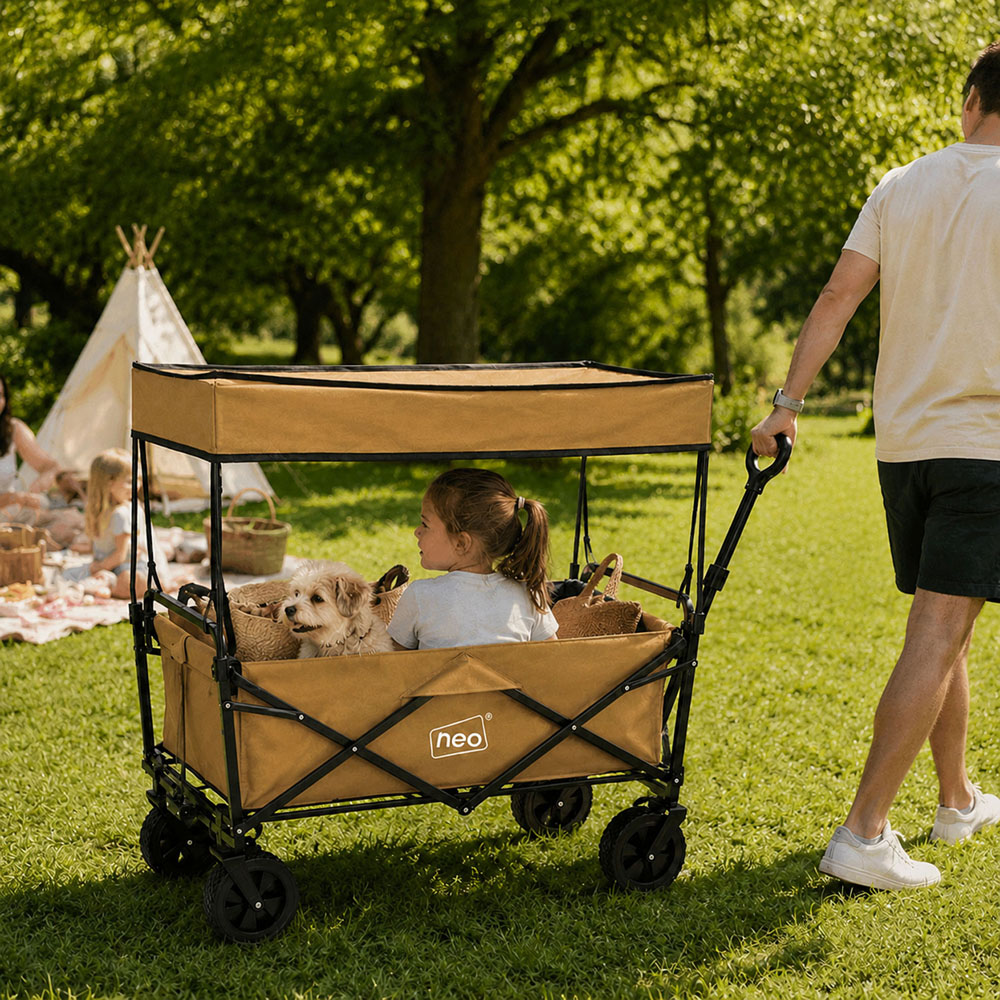 Neo Direct 140L Khaki Heavy Duty Folding Garden Trolley Cart with Canopy Image 2