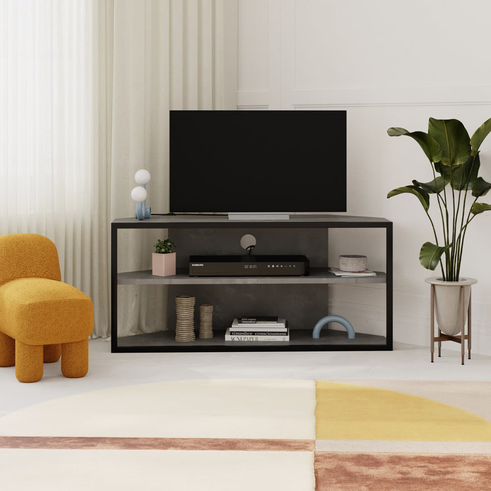 Decortie Echo 2 Shelf Retro Grey Metal Frame Modern TV Unit Image 4