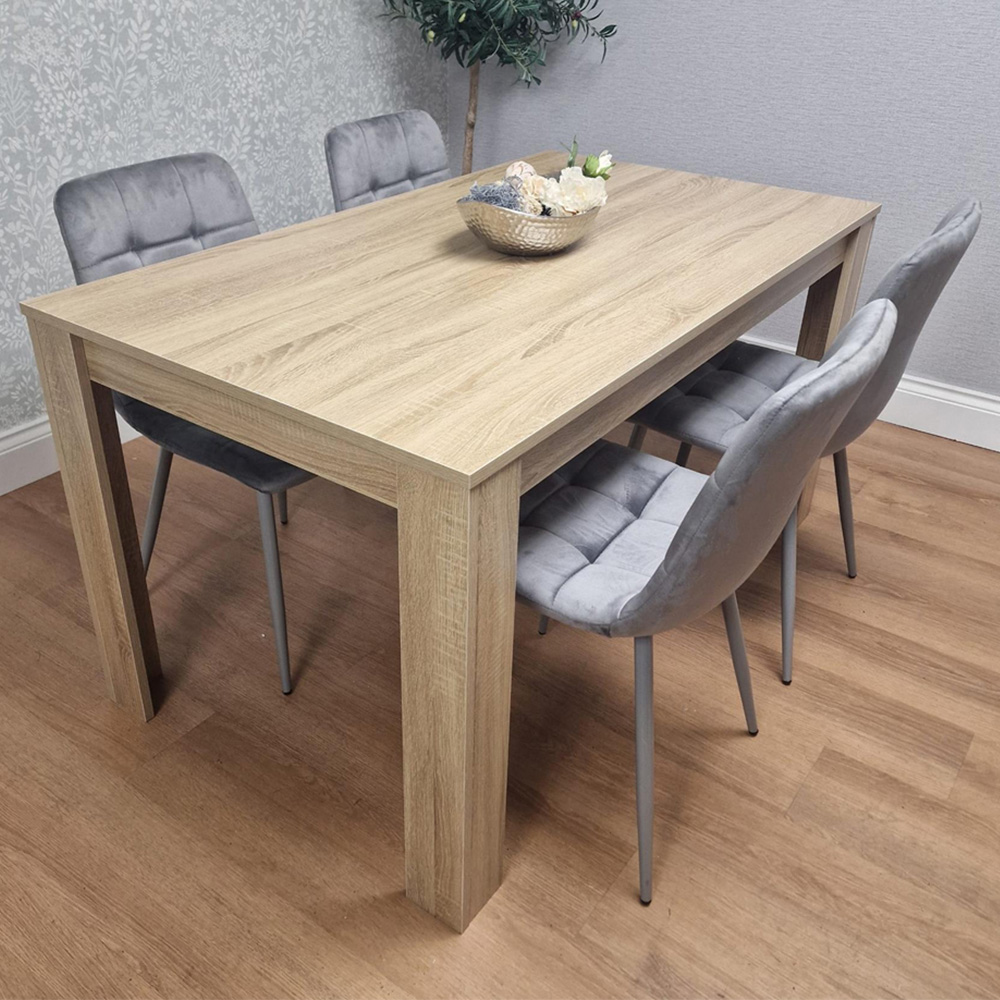 Portland 4 Seater Square Velvet Dining Set Oak Effect and Grey Image 1
