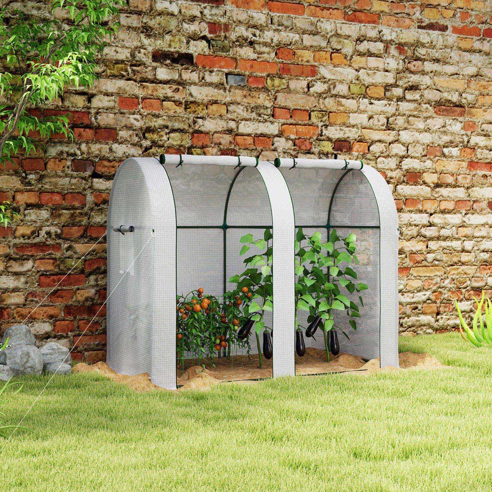 Outsunny White PE Cover 6 x 3ft Tomato Greenhouse with 2 Roll Up Doors Image 2