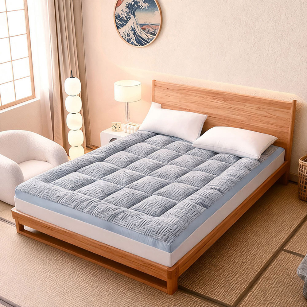 Living and Home King Size Grey and Blue Quilted Mattress Topper Image 7