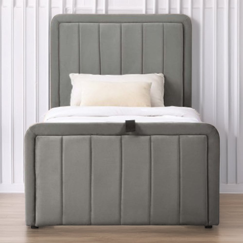 Comfy Living Single Dark Grey Brushed Velvet Ottoman Bed Frame Image 1