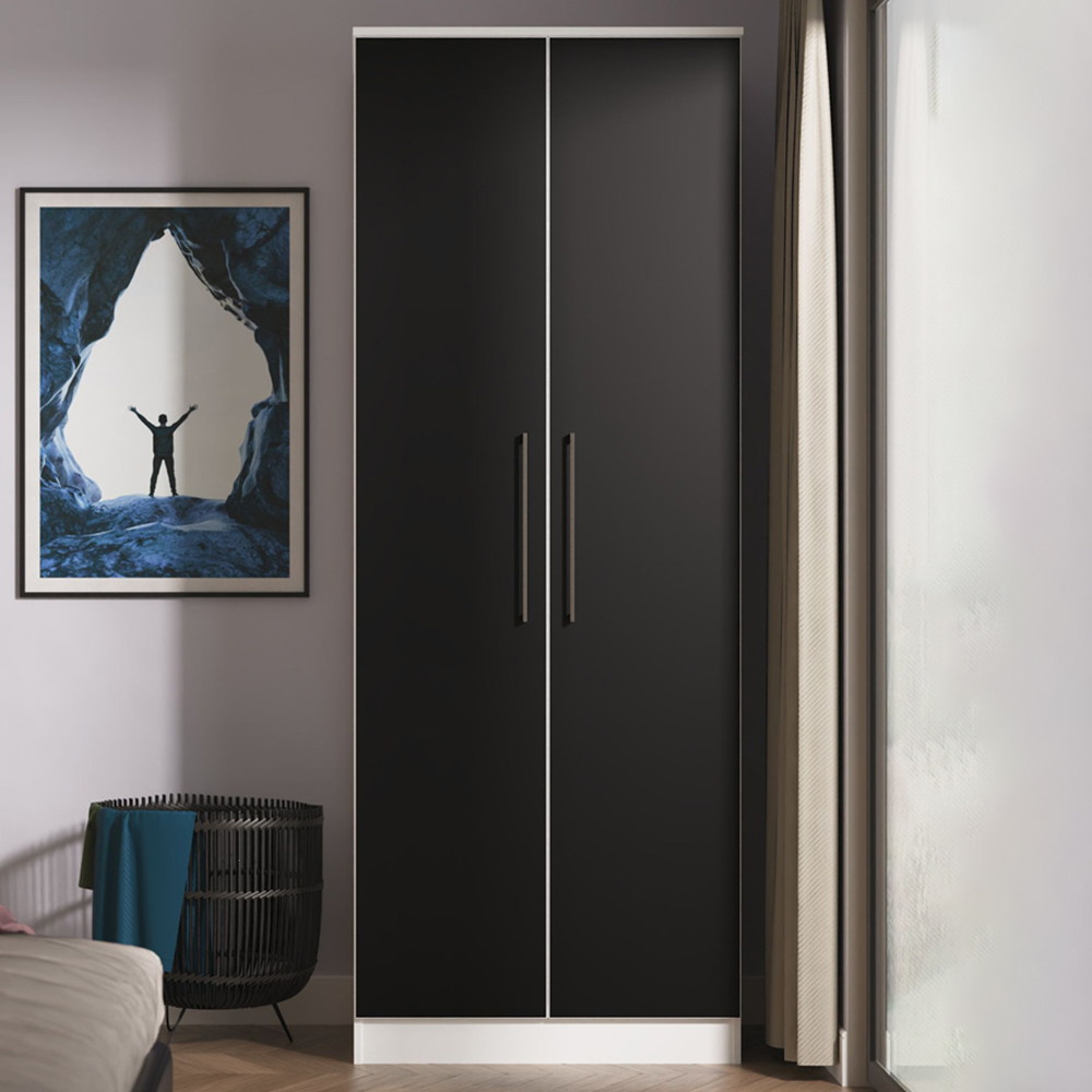 Crowndale Worcester 2 Door Matt Black and White Tall Wardrobe Ready Assembled Image 1