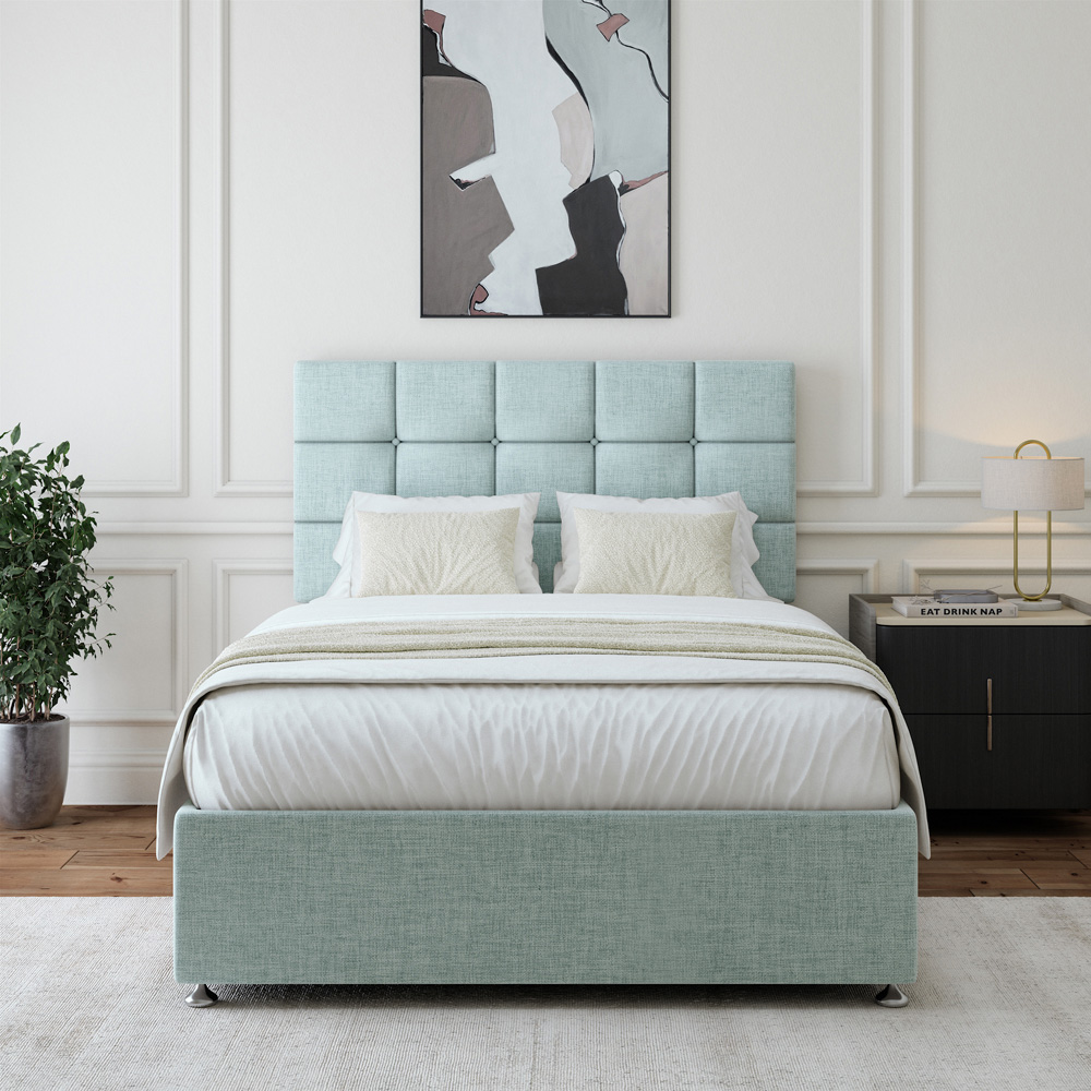 Bedmaster Super King Duck Egg Linen Divan Base with Pearl Headboard Image 2