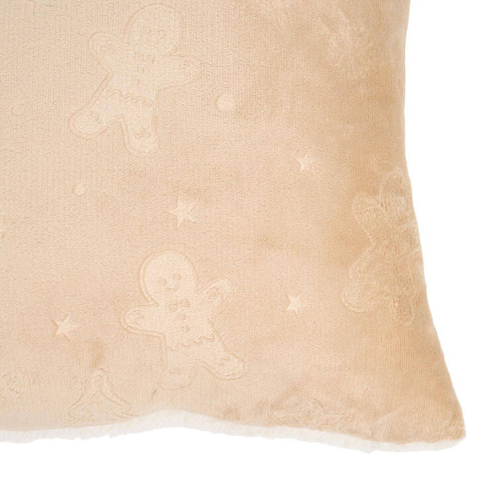 Gingerbread Man Embossed Fleece Cushion Natural Image 2