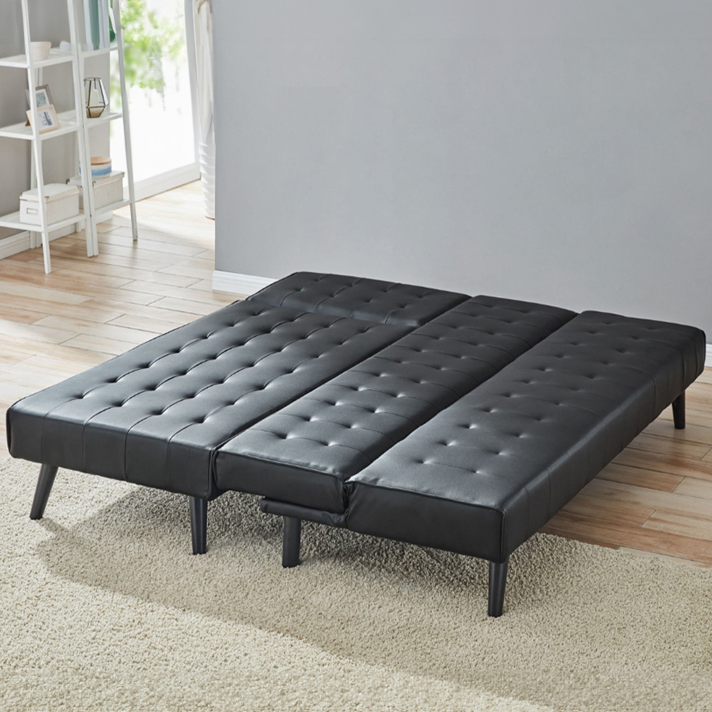 Home Detail Dawson 3 Seater Black Faux Leather Sofa Bed with Chaise Image 4