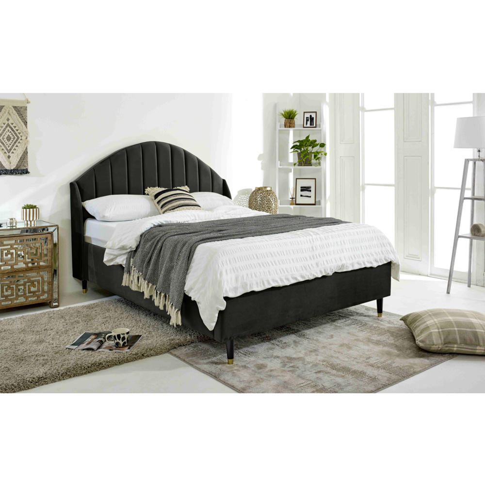 Eleganza Elysium Super King Size Black Plush Velvet Bed Frame with Curved Winged Headboard Image 6