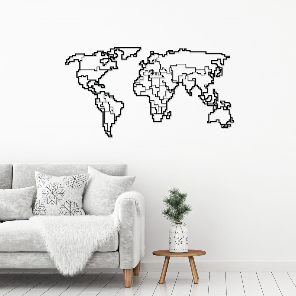 Decortie Black Minimalist Metal Modern World Map Wall Art Image 2