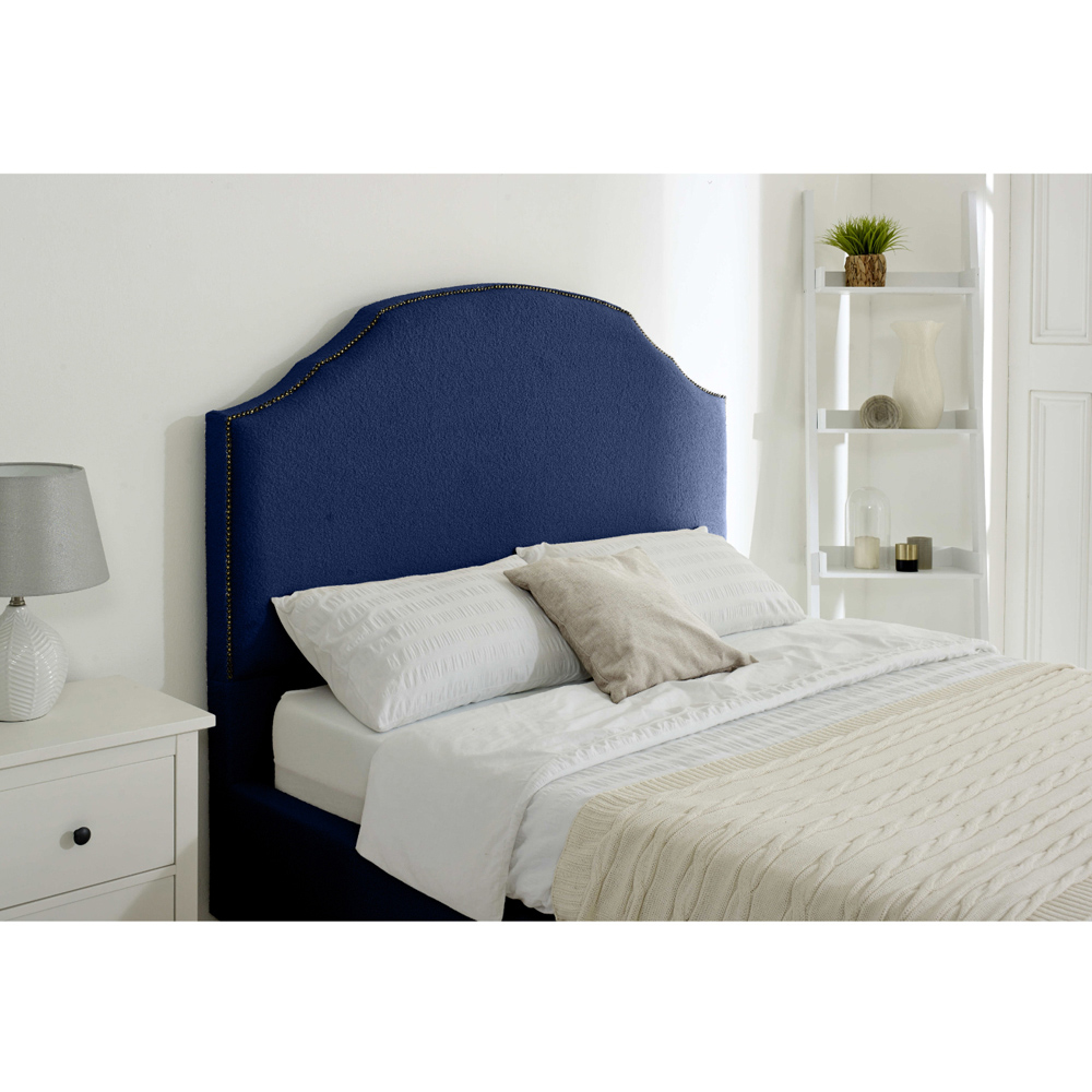 Eleganza Sareen Small Double Blue Plush Velvet Small Bed Frame with Curved Headboard Image 2