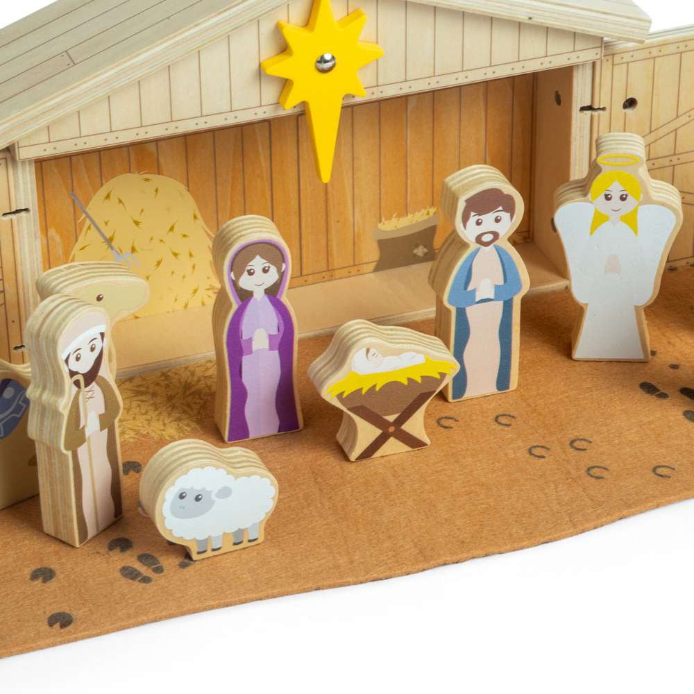 Bigjigs Toys Kids 13 Piece Wooden Nativity Scene Playset Image 3