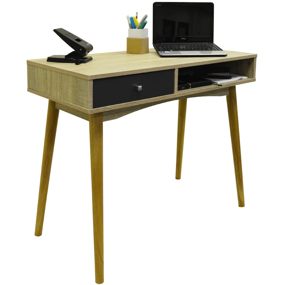 Watsons Industrial Single Drawer Single Shelf Computer Desk Oak and Grey Image 4