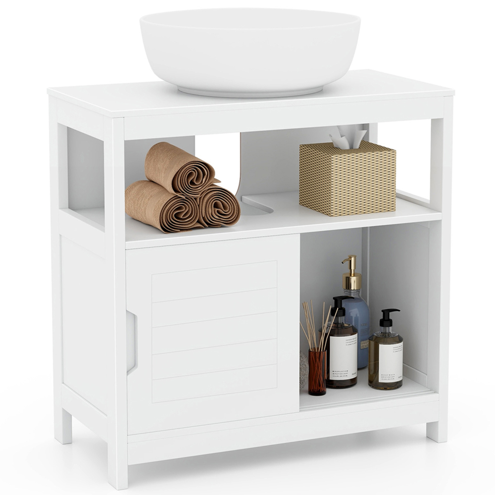 Costway 2 Door Single Shelf White Under Sink Bathroom Cabinet Image 3