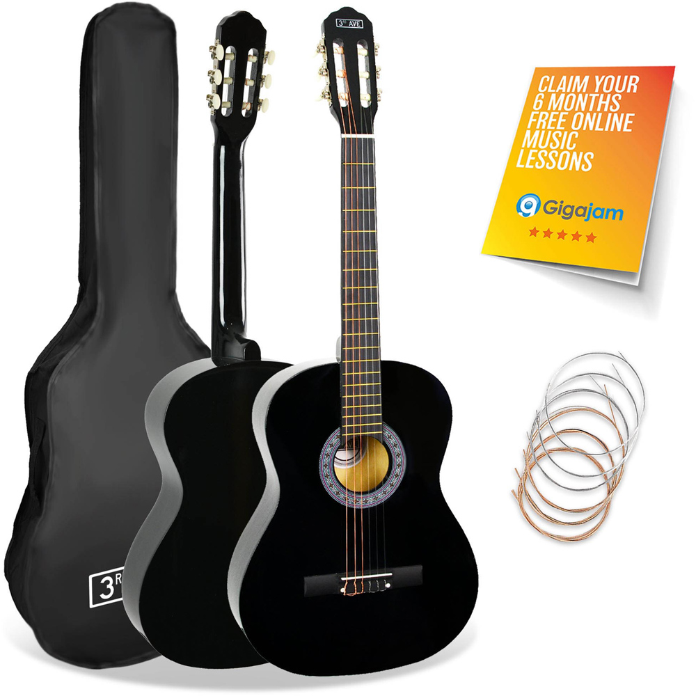 3rd Avenue Black Full Size Classical Guitar Set Image 1