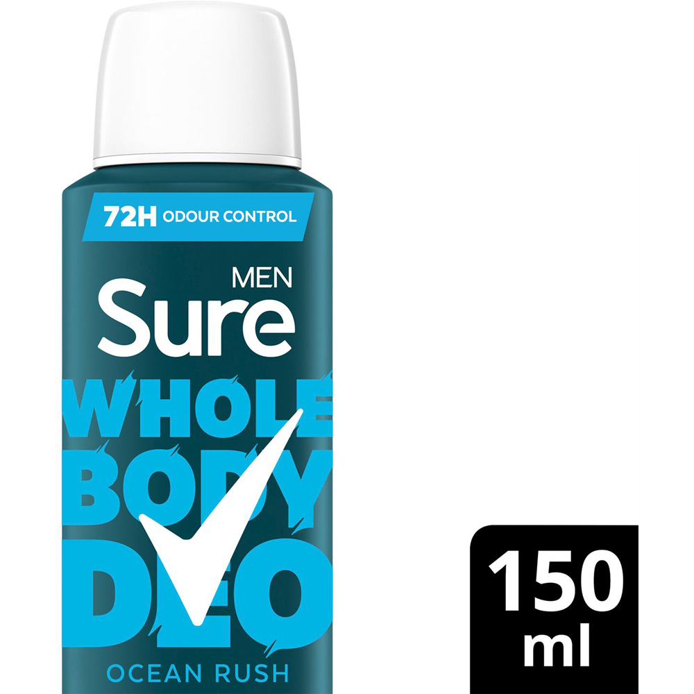 Sure Men 72H Odour Control Whole Body Ocean Rush Deodorant Spray 150ml 24 Pack Image 4
