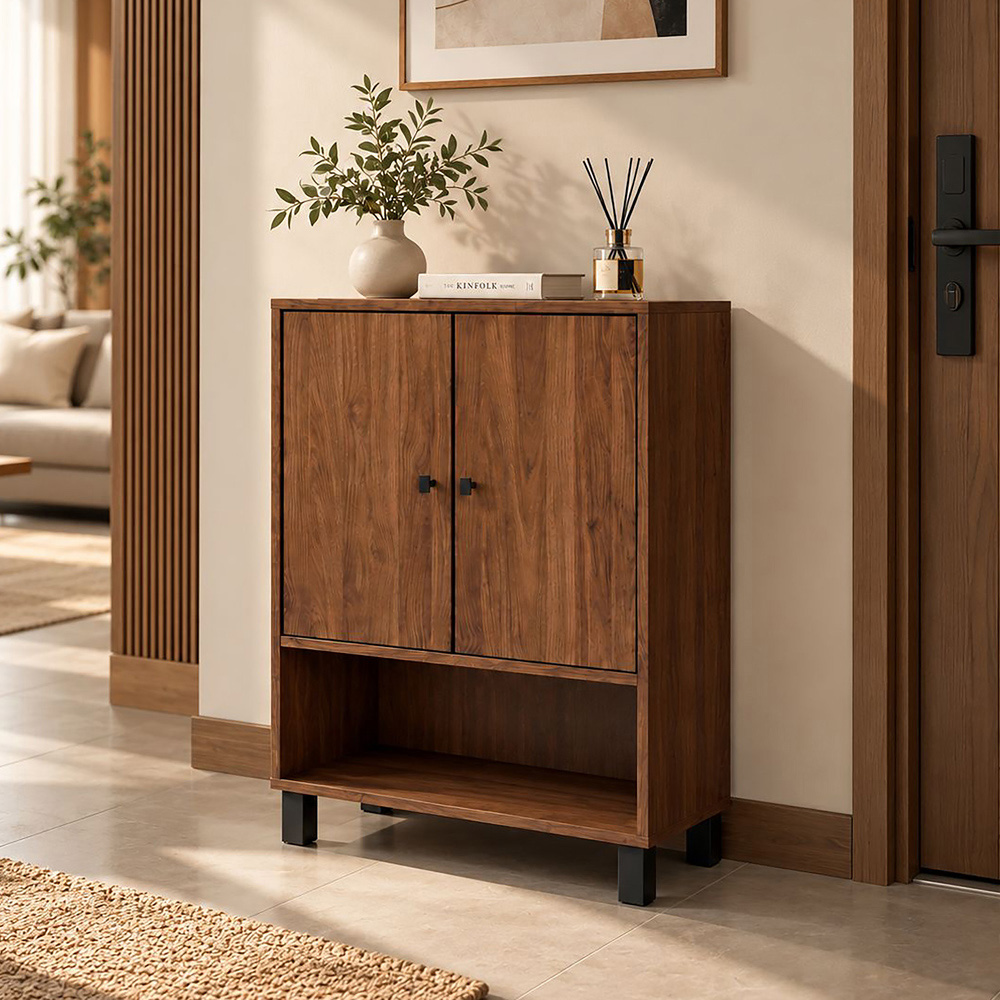 Kidsaw 2 Door Single Shelf Walnut-Effect Shoe Cabinet Image 5