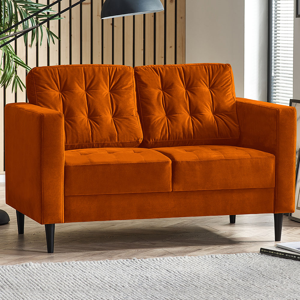 Furniturebox Josie 2 Seater Burnt Orange Velvet Sofa Image 1