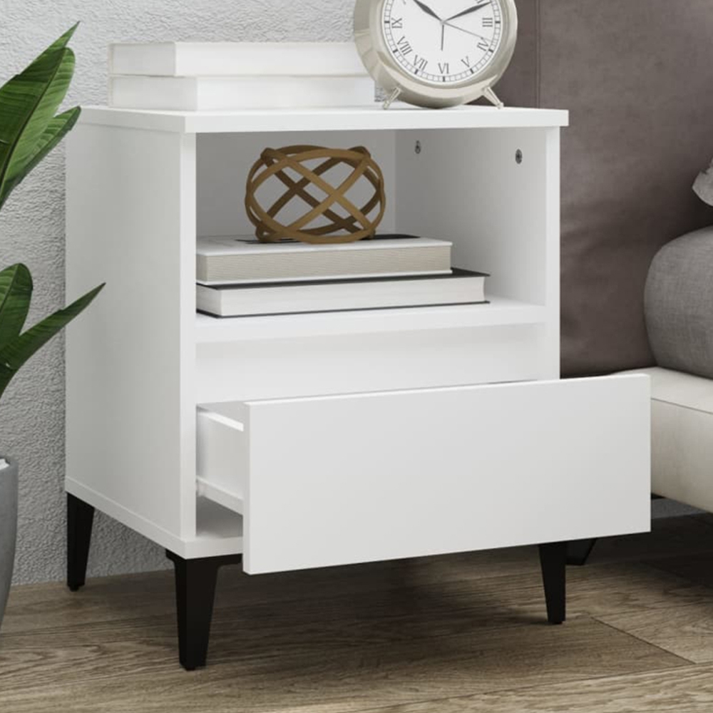vidaXL Set of 2 Single Drawer Single Shelf White Bedside Cabinet Image 1