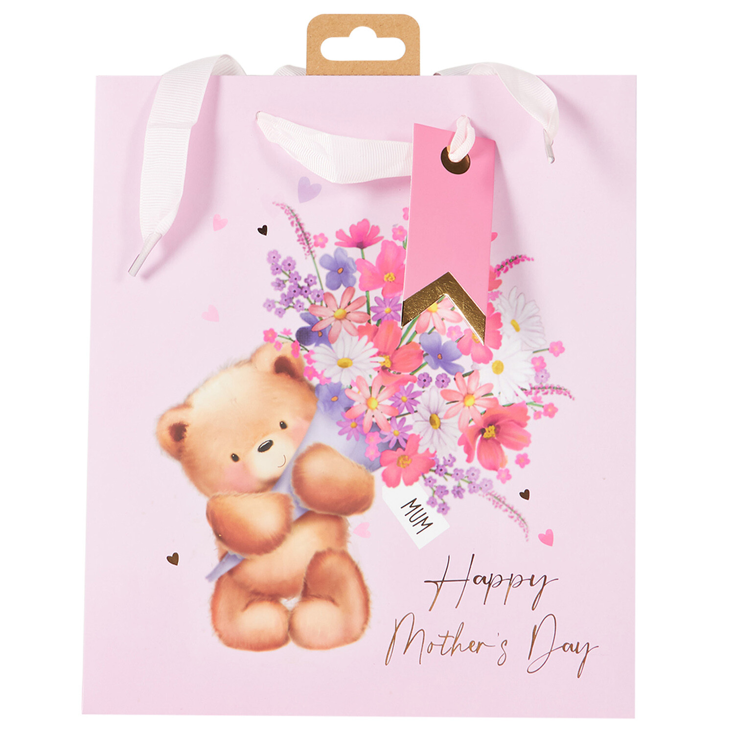 Mothers Day Cute Bear Medium Gift Bag - Pink Image 1