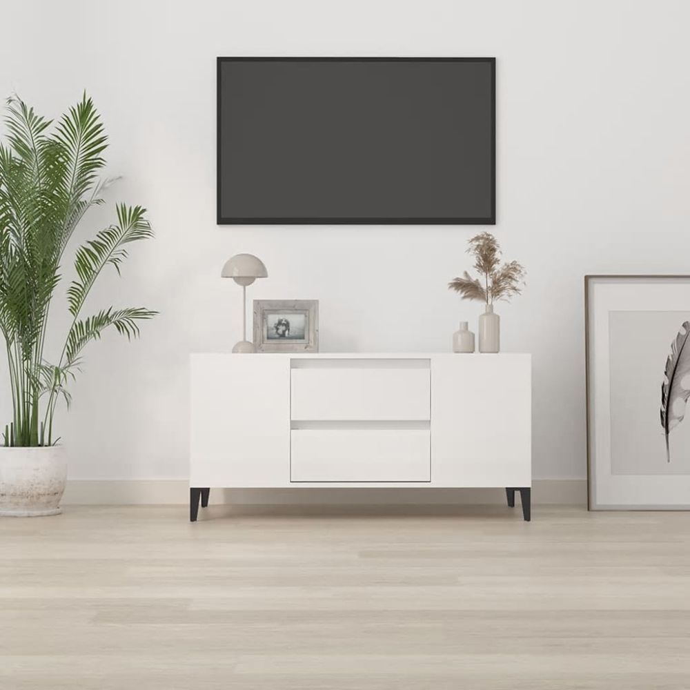 vidaXL 2 Drawer 4 Shelf High Gloss White TV Cabinet Image 3