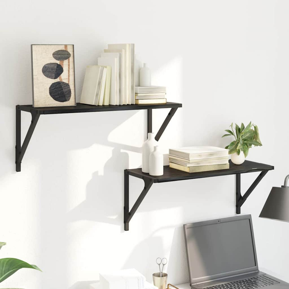 vidaXL 60 x 25cm Black Oak Wall Shelf Set of 2 Image 2