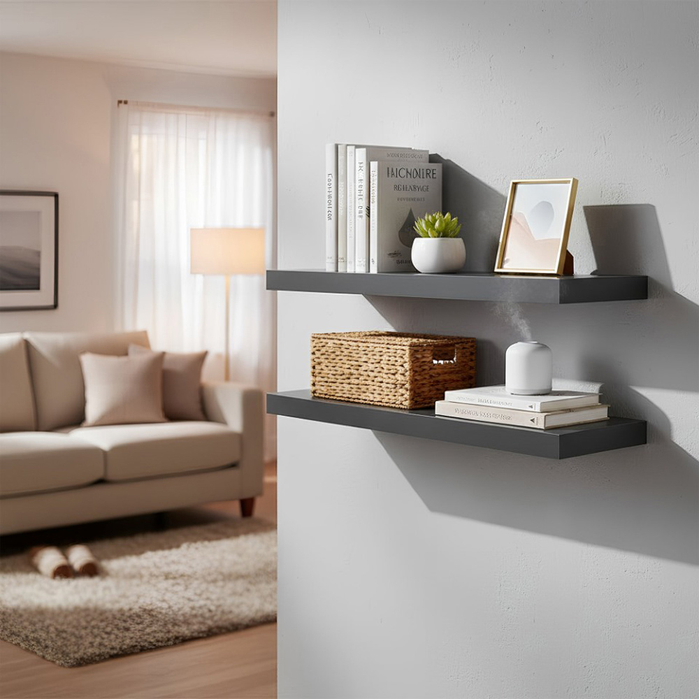 Harbour Housewares 60cm 3 Pack Grey Floating Wall Shelf Image 6