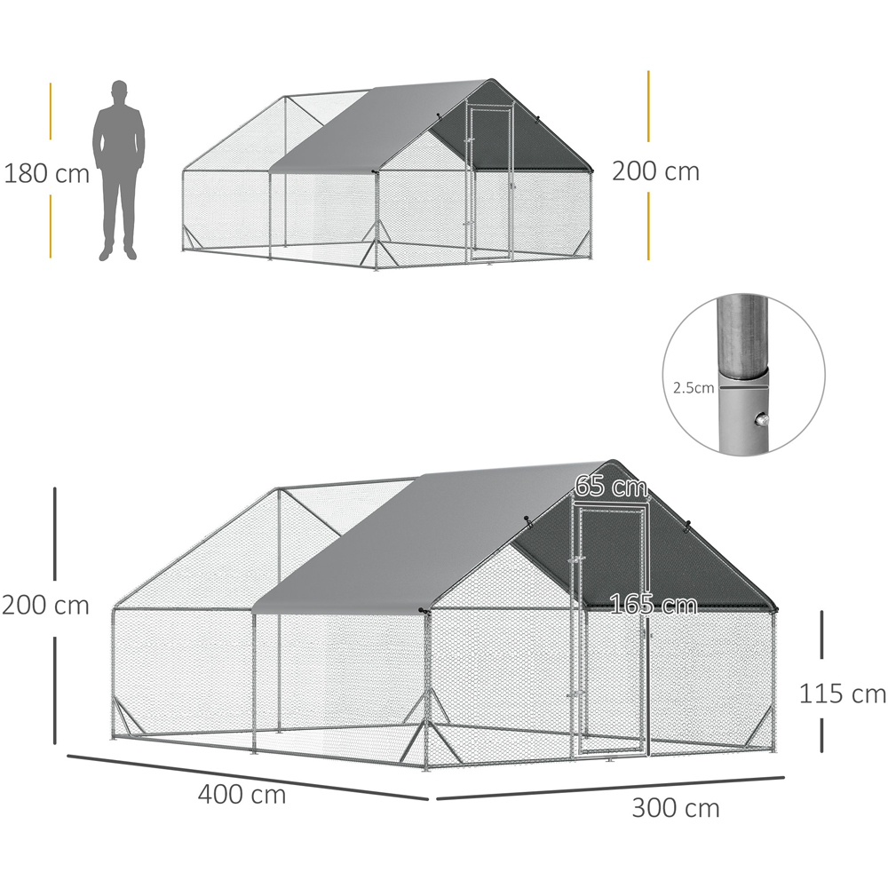 PawHut Walk In Chicken Run with Spire Roof and Cover 2 x 3 x 4m Image 4