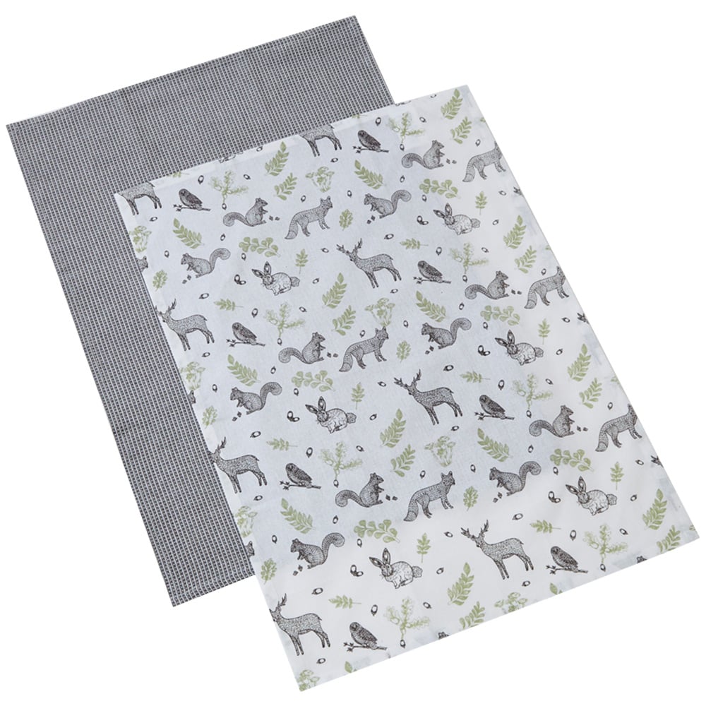 Highlands Homeware Woodland Kitchen Tea Towels 2 Pack Image 1