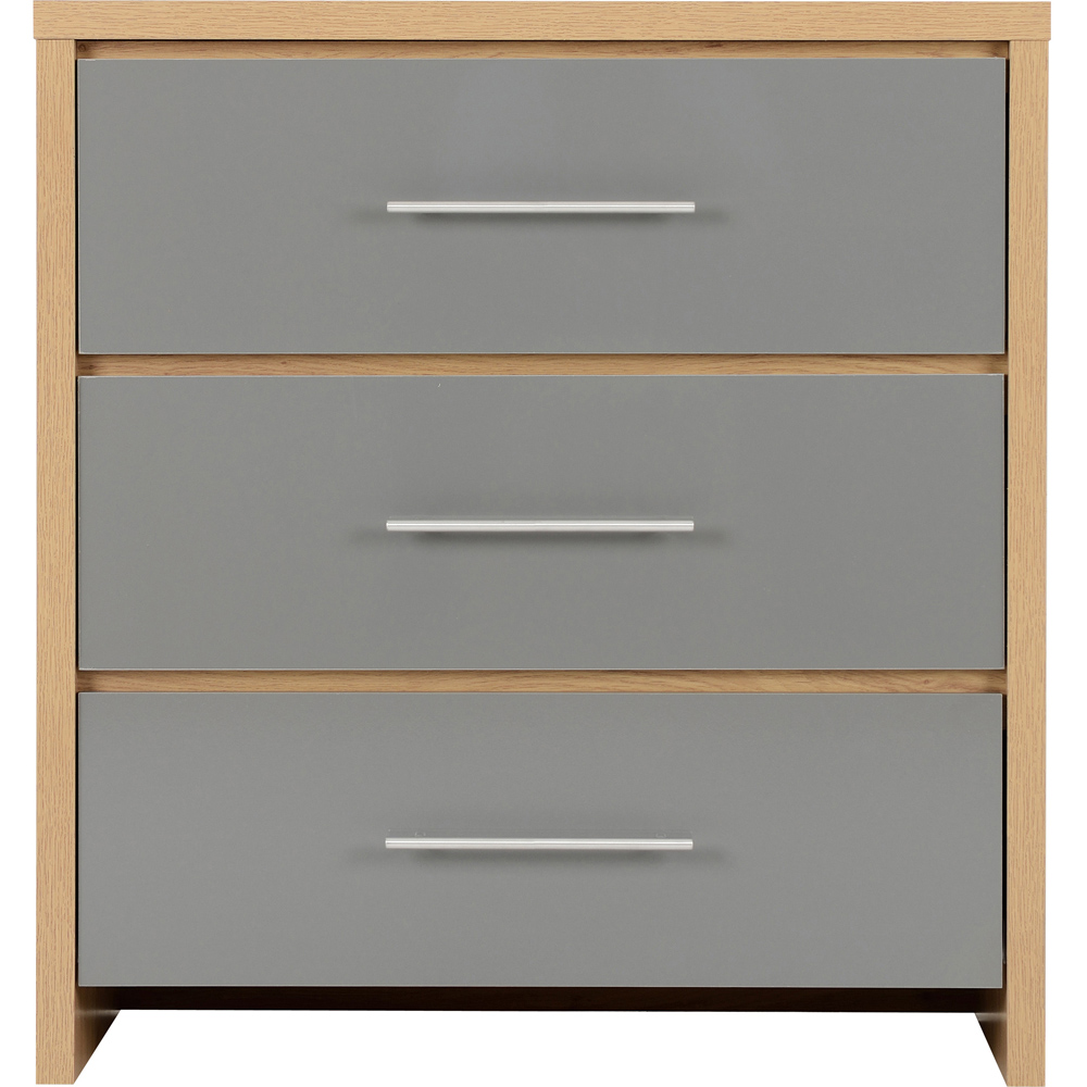 Seconique Seville 3 Drawer Grey Gloss Light Oak Effect Veneer Chest of Drawers Image 3