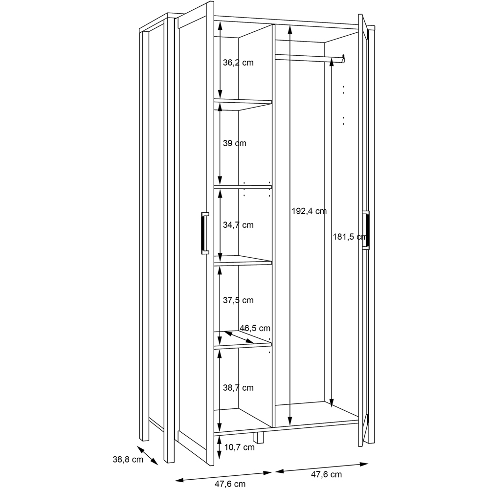 Florence Malte Brun 2 Door Waterford Oak Wardrobe Image 9
