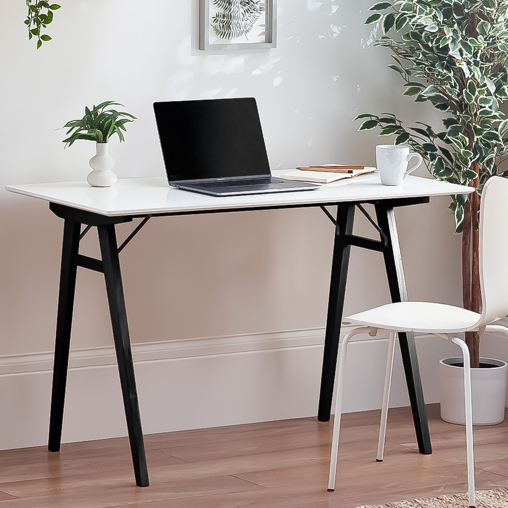 Furniturebox Dmitro Desk White Top Black Legs Image 1