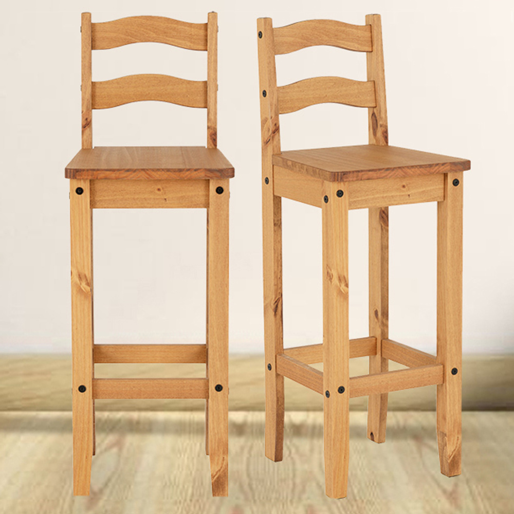 Seconique Corona Set of 2 Distressed Waxed Pine Bar Dining Chair Image 1