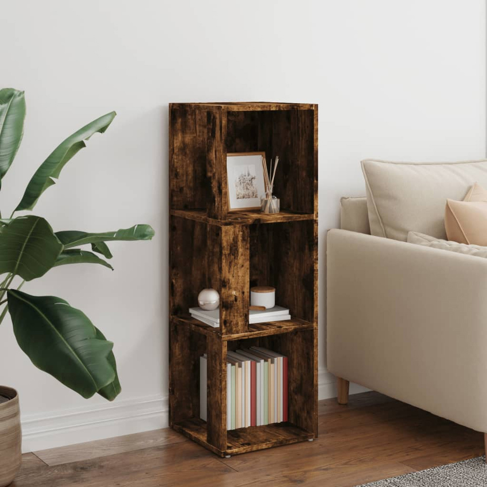 vidaXL 3 Shelf Smoked Oak Corner Cabinet Image 7