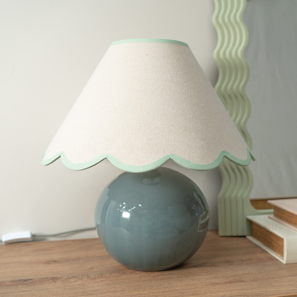 ValueLights Bosco Eucalyptus Teal Blue Green Trim Scallop Shade Ceramic LED Table Lamp Image 3