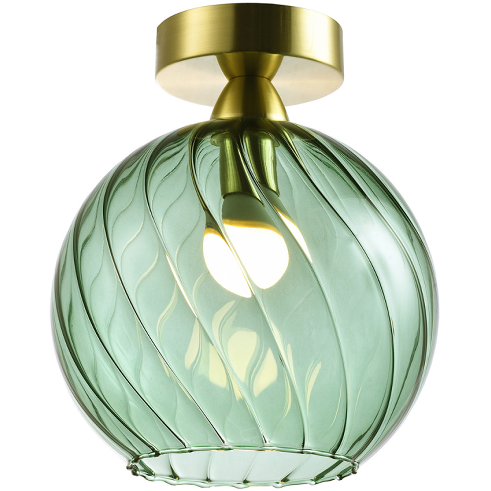 Happy Homewares Brushed Gold Ceiling Light with Emerald Green Glass Shade Image 3