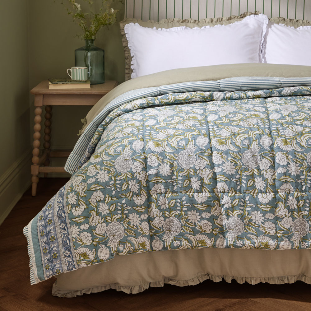 Wylder Anabelle Blue Nature Cotton Reversible Bedspread 150 x 200cm Image 2