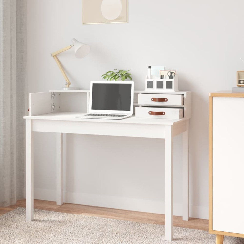 vidaXL Single Door 2 Drawer Single Shelf Office Desk White Image 7