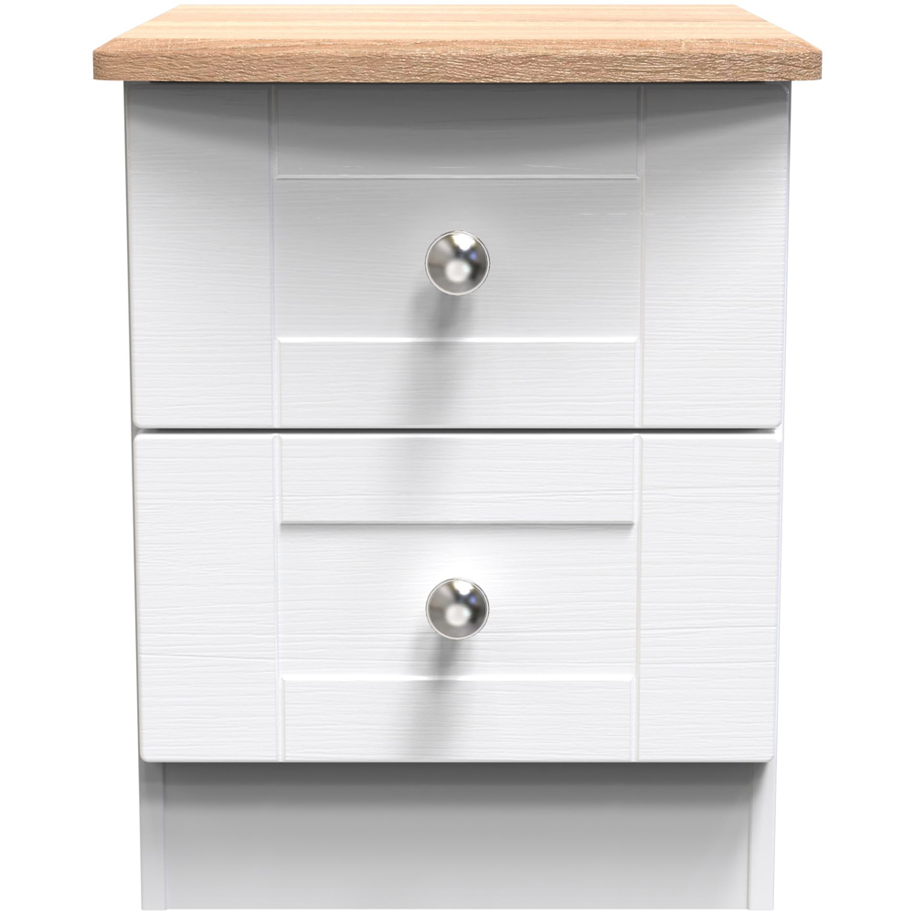 Crowndale Sussex 2 Drawer White Ash and Bardolino Oak Bedside Table Ready Assembled Image 3