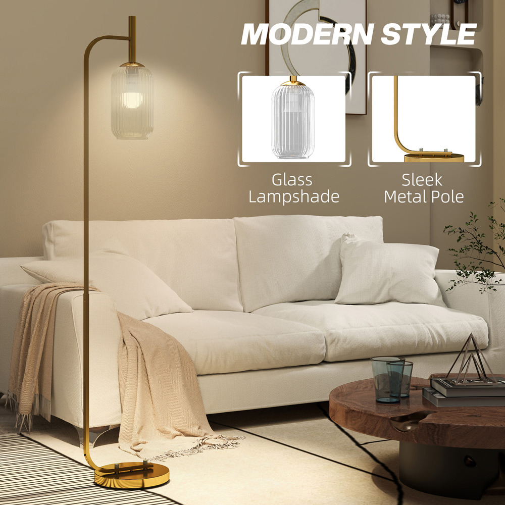 HOMCOM Glass Lampshade Gold Floor Lamp with Foot Switch Image 8
