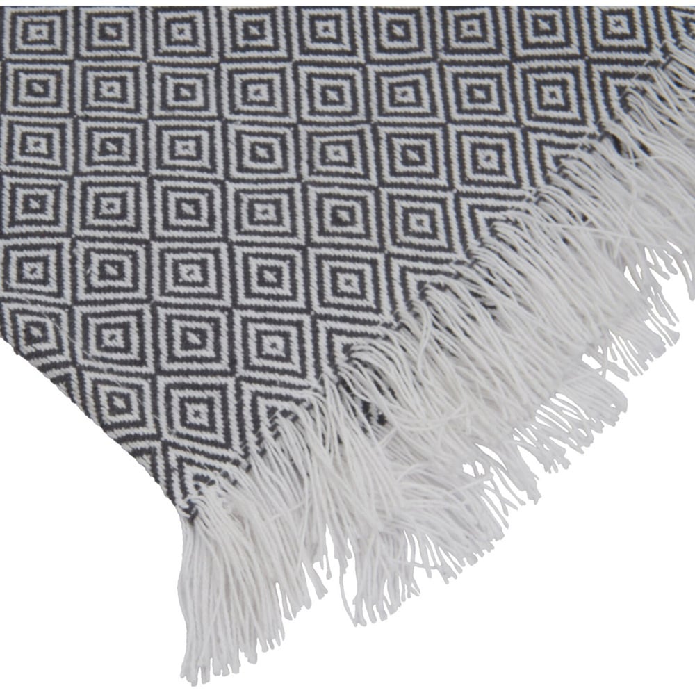 Grey and White Goose Eye Fringe Runner 180 x 33cm Image 1