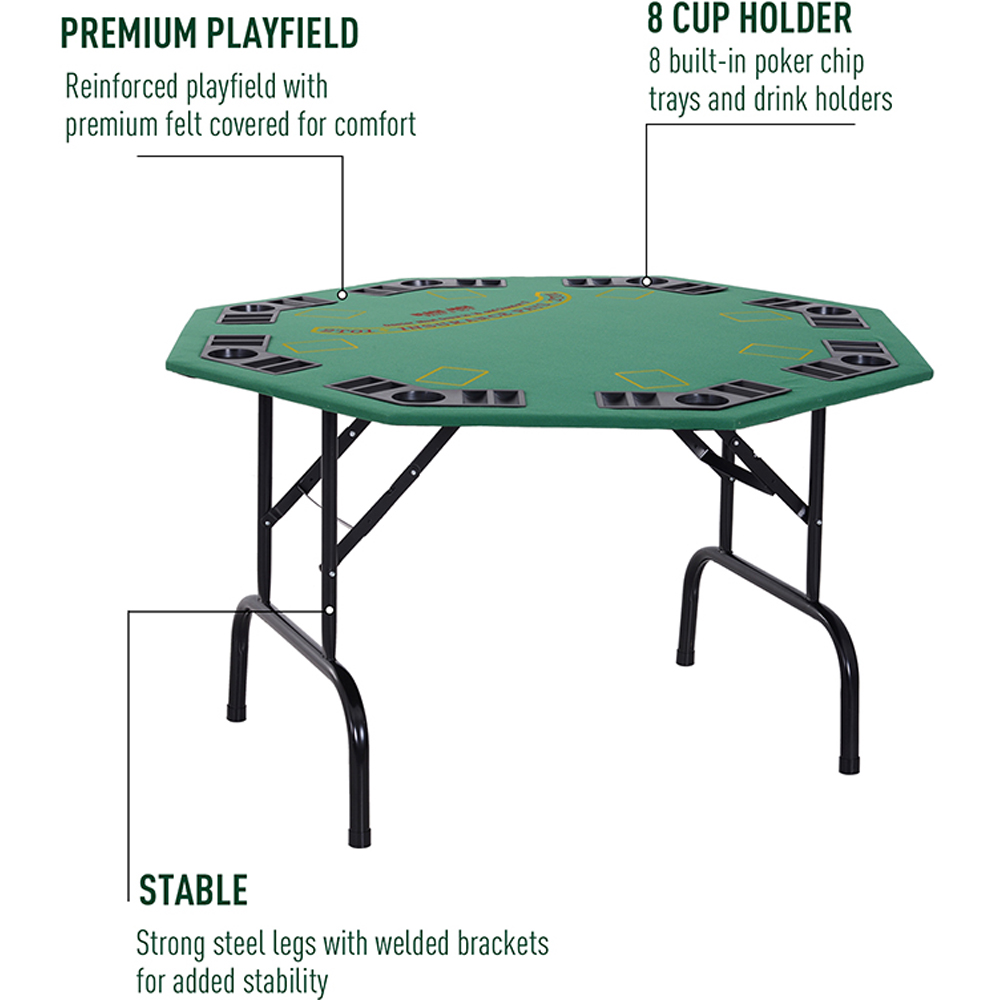 HOMCOM 8 Player Green Foldable Hexagonal Poker Table with Chips and Cup Holder Image 8
