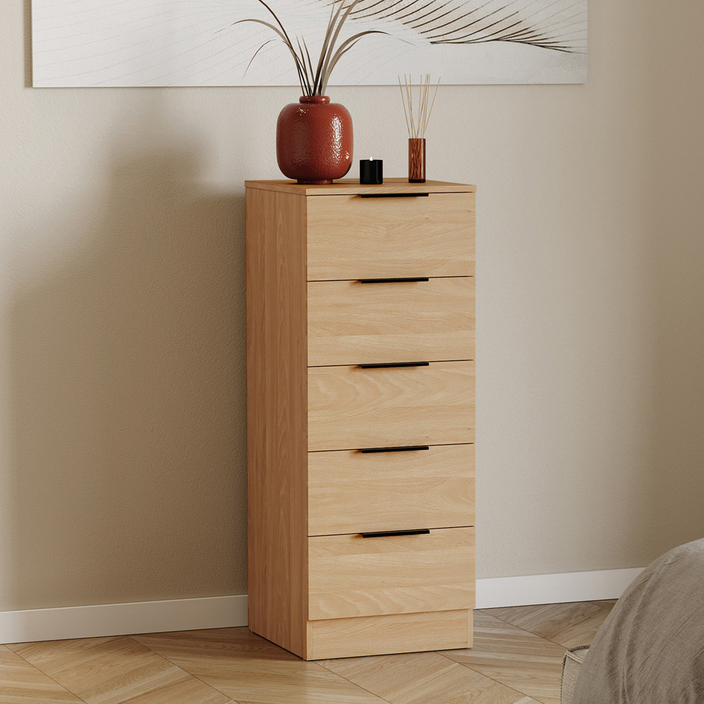 VIDA DESIGNS Trega 5 Drawer Pine Narrow Bedside Cabinet Image 5