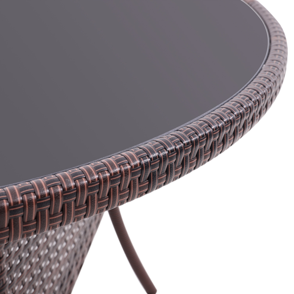 Living and Home Rattan Glass 4 Seater Round Garden Dining Table Brown Image 5