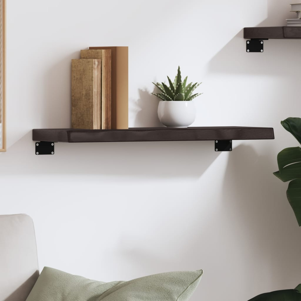 vidaXL 60 x 20 x 4cm Dark Brown Treated Solid Wood Oak Wall Shelf Image 2