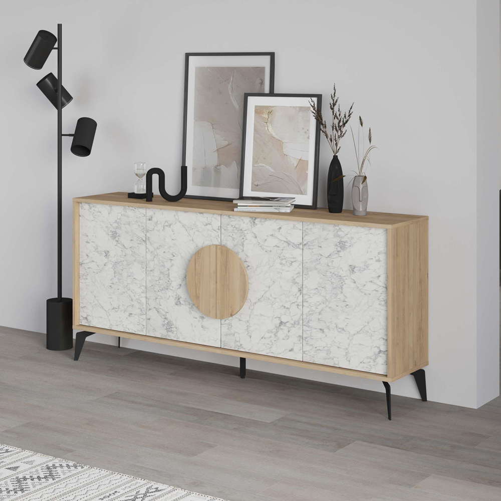 Decortie Gora 4 Door Oak and White Marble Effect Sideboard Image 5