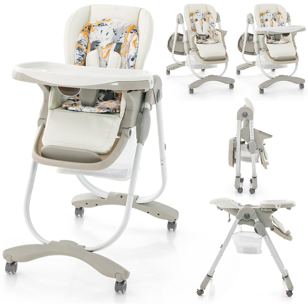 Costway White Folding Baby Highchair with Wheel Image 3