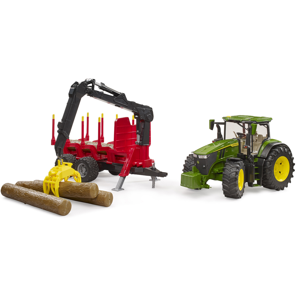 Bruder John Deere 7R 350 Tractor with Forestry Trailer and 4 Trunks Image 5