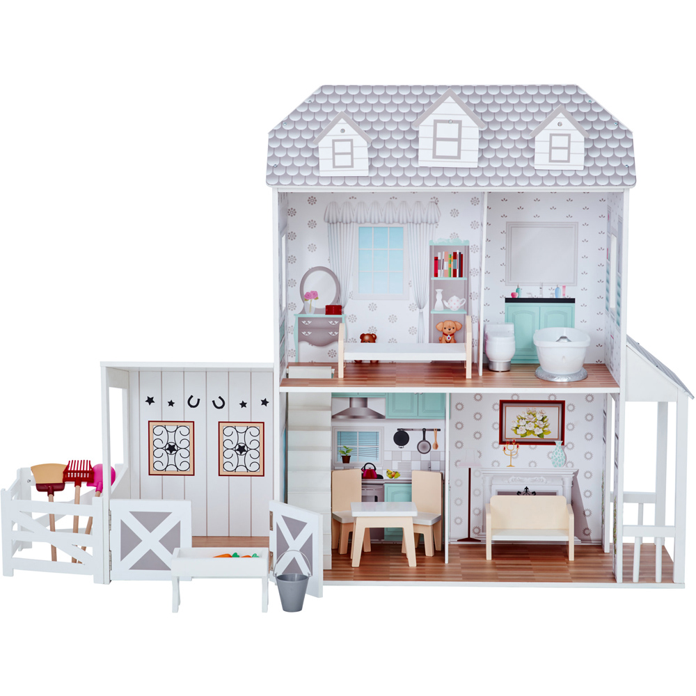 Teamson Kids White and Grey Dreamland Farmhouse 14 Pieces 2 Storey Doll House Play Set Image 1