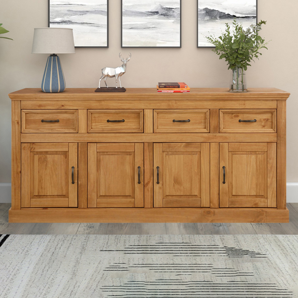Loft24 Selma 4 Door 4 Drawer Solid Pine Wood Sideboard Image 1