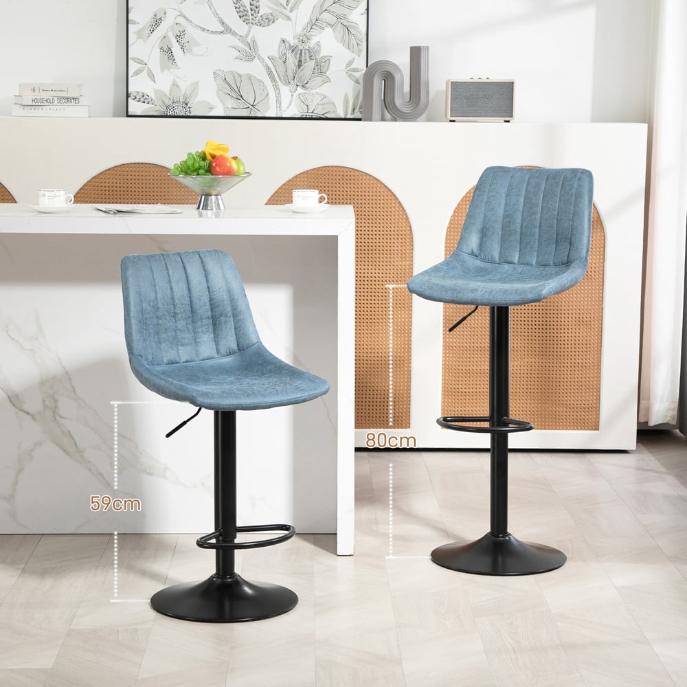 Portland Set of 2 Blue Microfibre Retro Tub Bar Stool Image 4