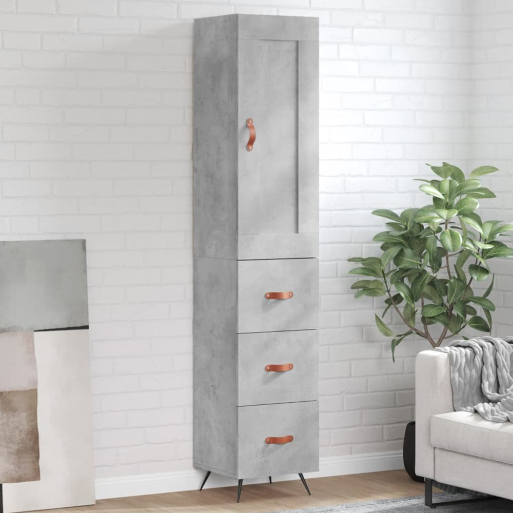 vidaXL Single Door 3 Drawer Concrete Grey Highboard Image 1